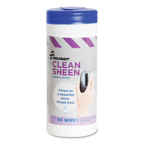 Image of 7930014541138, SKILCRAFT Computer Screen Wet Wipes, 5 x 7, White, 50 Wipe/Dispenser, 12/Box
