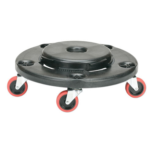 Image of 7240016811787, SKILCRAFT Trash Can Dolly, 350 lb Capacity, 17.75" Diameter x 6"h, Black/Red