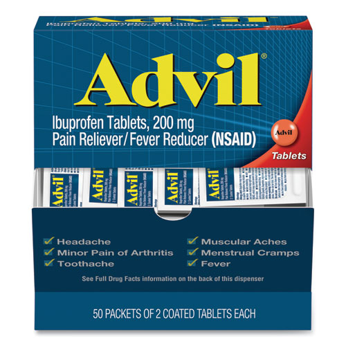 Image of Ibuprofen Tablets, Two-Pack, 50 Packs/Box