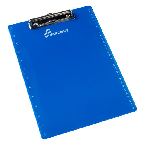 Image of 7520014393391, SKILCRAFT Recycled Plastic Clipboard, 4" Clip Capacity, Holds 8.5 x 11 Sheets, Blue