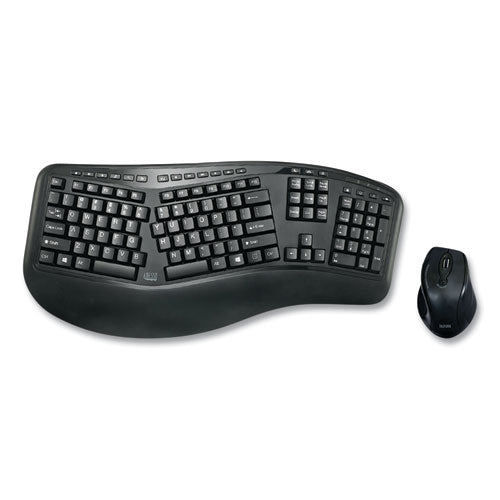 Image of Wkb1500gb Wireless Ergonomic Keyboard And Mouse, 2.4 Ghz Frequency/30 Ft Wireless Range, Black