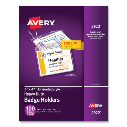 Image of Secure Top Hanging-Style Badge Holders, Horizontal, 4w X 3h, Clear, 100/box