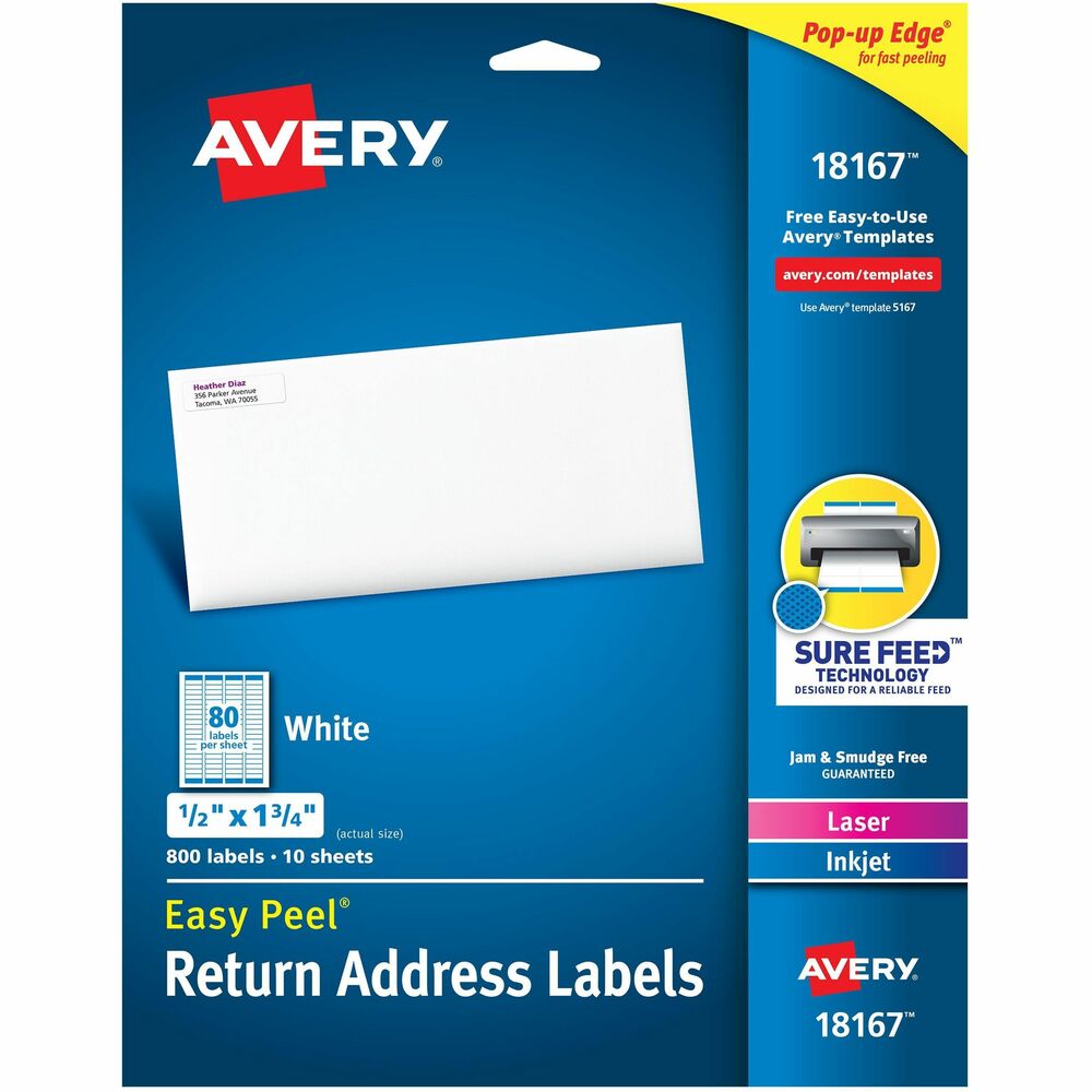Image of Avery Return Address Label,Laser/Inkjet,1/2"x1/3/4",800/PK,White