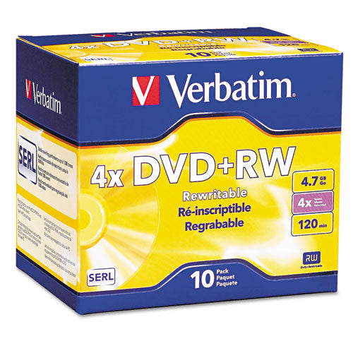 Image of Verbatim® Dvd+rw Rewritable Disc, 4.7 Gb, 4x, Slim Jewel Case, Silver, 10/pack