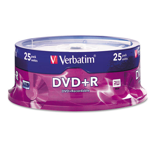 Image of Verbatim® Dvd+r Recordable Disc, 4.7 Gb, 16x, Spindle, Silver, 25/pack