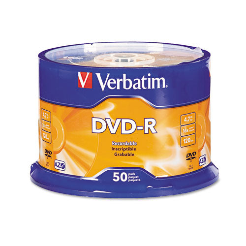 Image of Verbatim® Dvd-R Recordable Disc, 4.7 Gb, 16x, Spindle, Silver, 50/pack