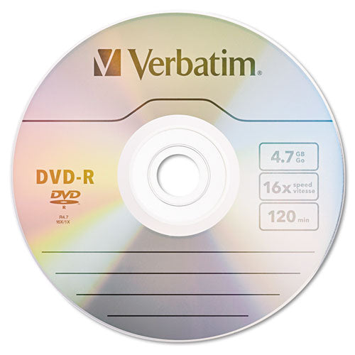 Image of Verbatim® Dvd-R Recordable Disc, 4.7 Gb, 16x, Spindle, Silver, 50/pack