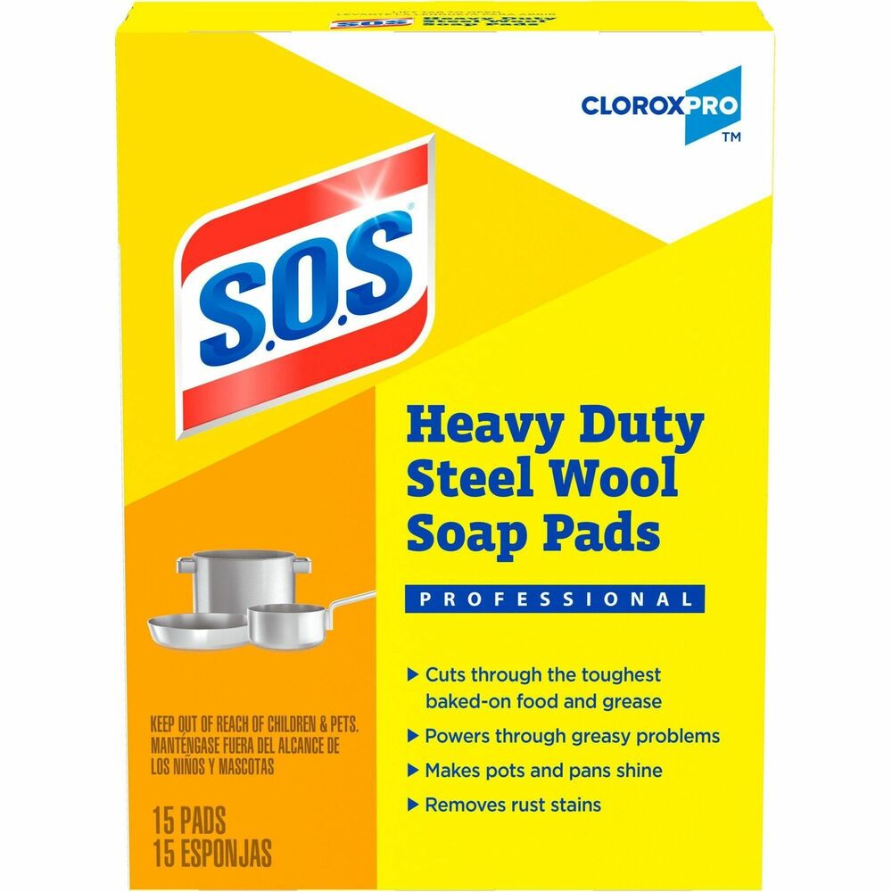 Image of Clorox Company Scrub Pads w/Soap, Heavy-Duty, Steel Wool, 5"x4", 15/BX