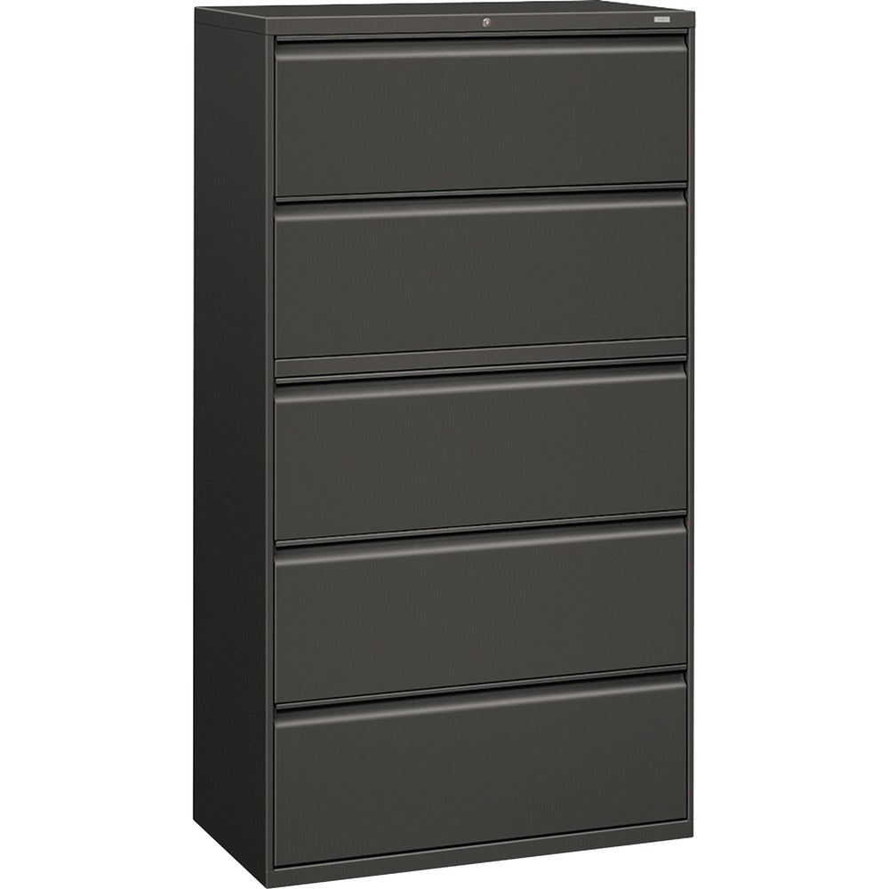Image of The HON Company Lateral File, 5-Drawer, w/Lock, 36"x18"x64-1/2", Charcoal