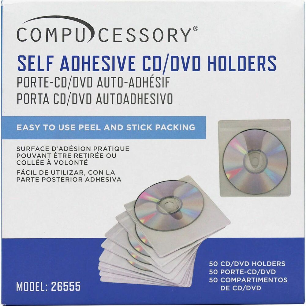Image of Compucessory CD Holders,Self-Adhesive,Polypropylene,50/PK,White