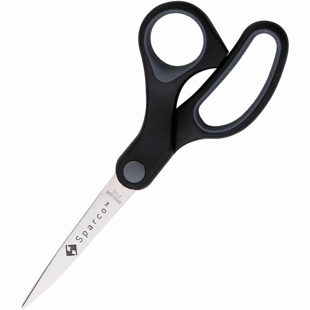 Image of Sparco Straight Scissors, Rubber Handles, 7" Straight, Black