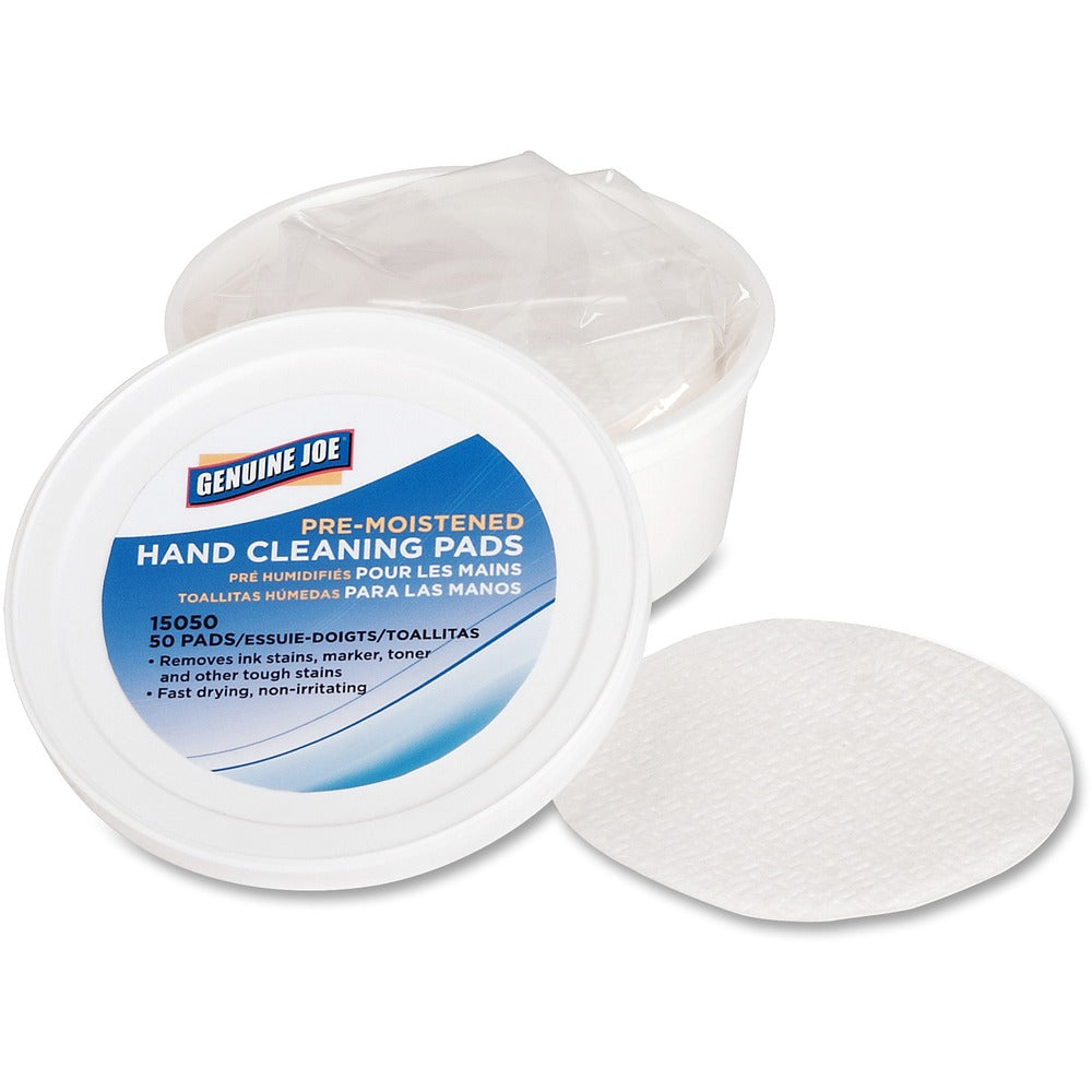 Image of Genuine Joe Hand Cleaning Pads, Pre-moistened, 3" Diameter, 50 Pads