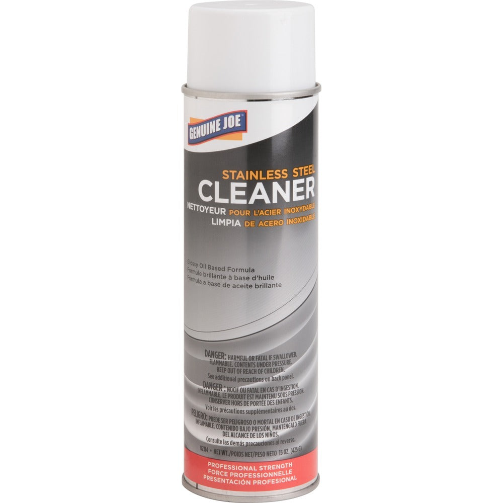 Image of Genuine Joe Stainless Steel Cleaner/Polish, Aerosol Can, 15 oz.