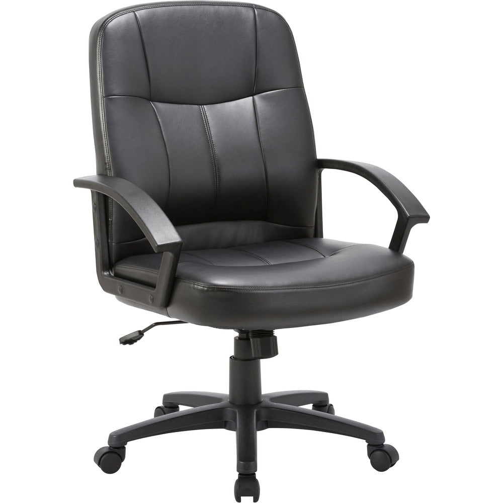 Image of Lorell Managerial Mid-Back Chair,26"x28"x42-1/2",Black Leather