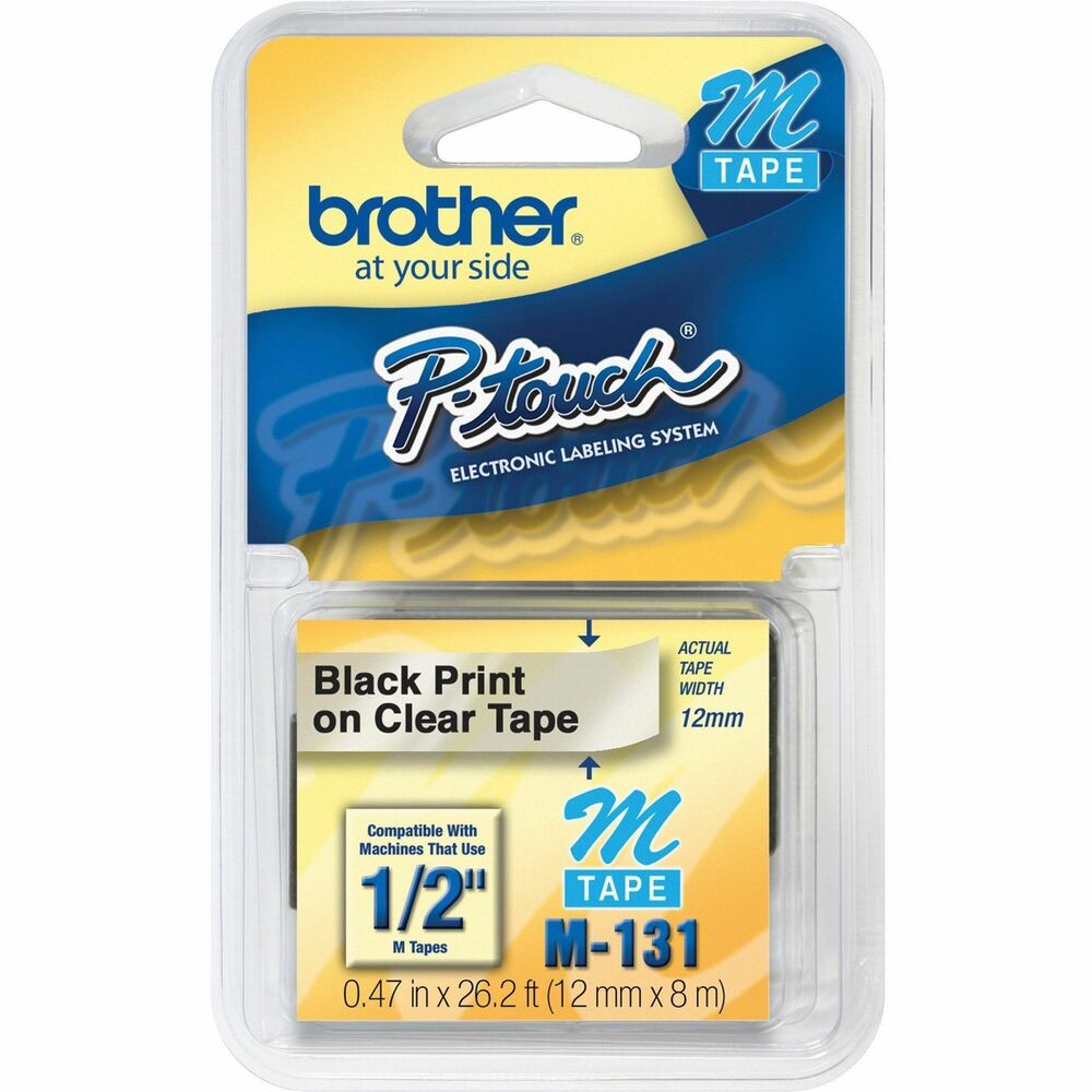 Image of Brother Non-Laminated Lettering Tape,1/2" Size,Black/Clear