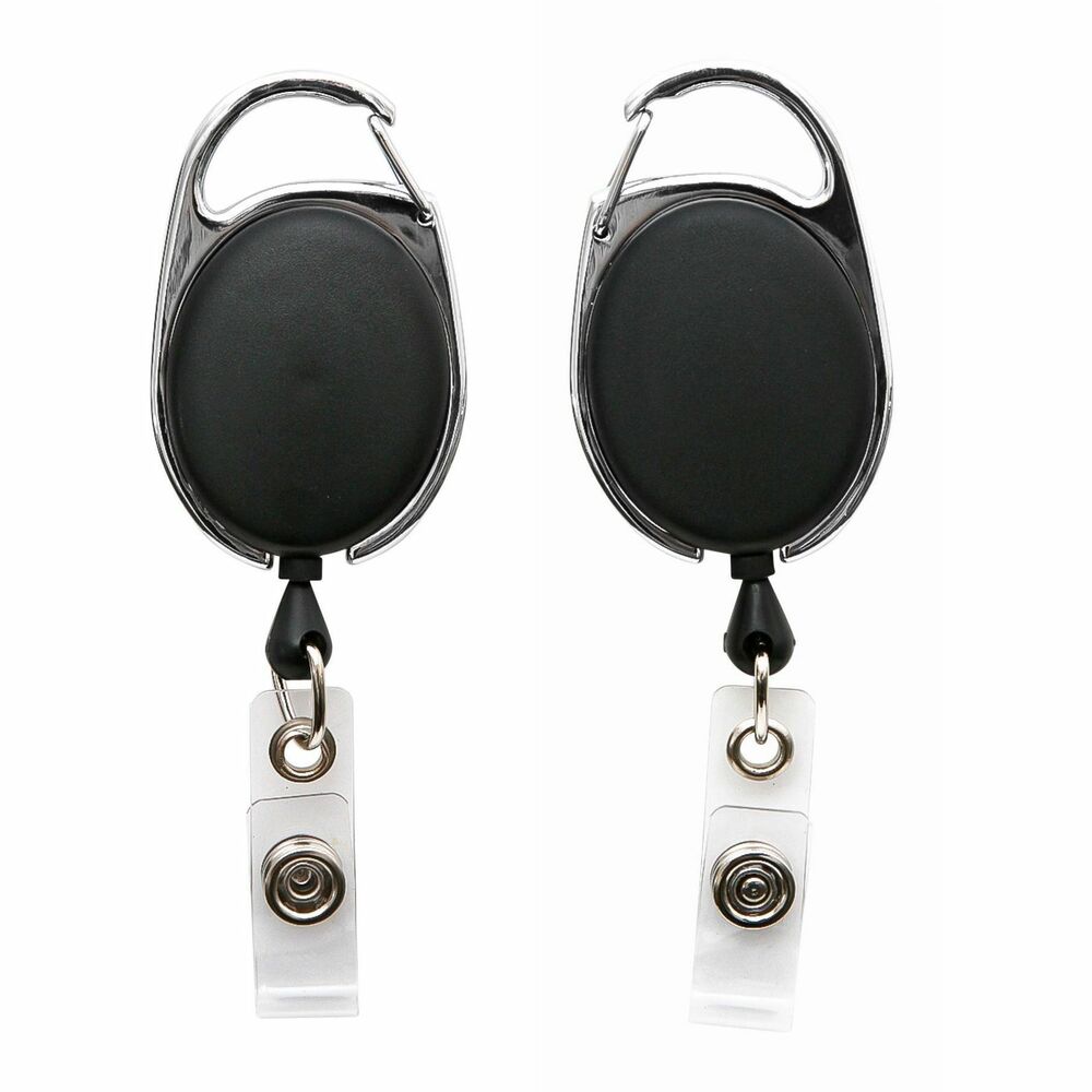 Image of Baumgartens Clip ID Badge Reel, Caribiner Style, 30", Matte Black