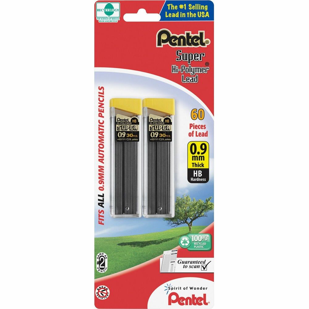 Image of Pentel Hi-Polymer Lead, .9mm HB, 2 Tubes/60 Pieces, Black