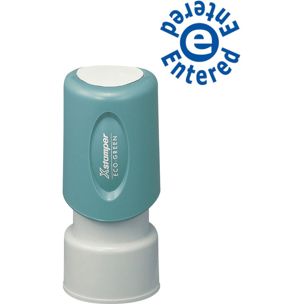 Image of Shachihata Inc Specialty Stamp,"Entered",5/8",Pre-Inked,Re-inkable,Blue