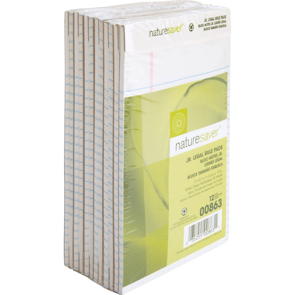 Image of Nature Saver Jr. Legal Pads, Ruled, Recycled, 5"x8", 50 Sheets, White