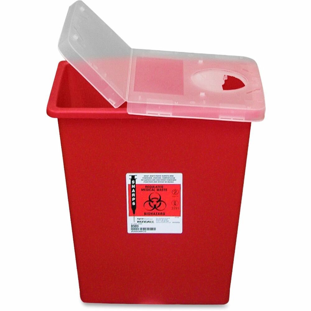 Image of Covidien Biohazard Sharps Container W/Hinged Lid/Rotor, 8 Gal., Red