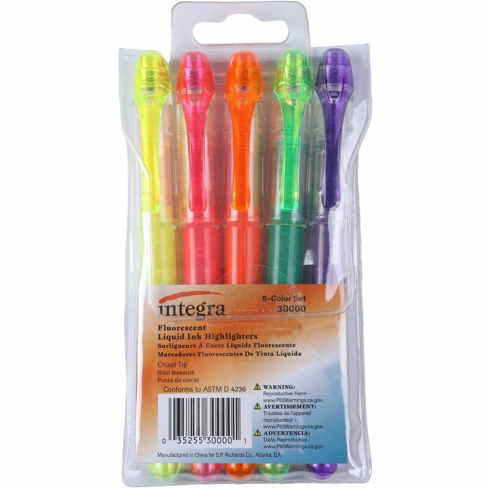 Image of Integra Liquid Ink Highlighter,Chisel Tip, 5/PK, Fluorescent AST