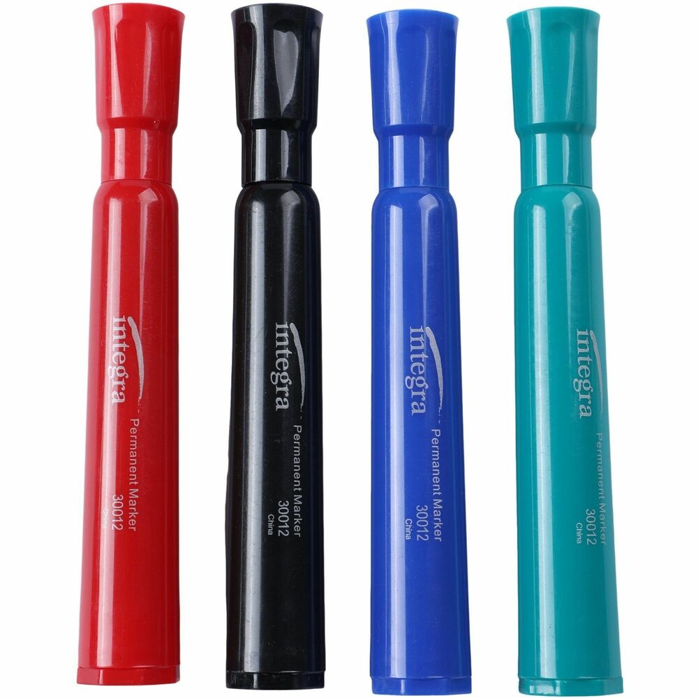 Image of Integra Permanent Marker, Chisel Tip, 4 Color/PK, BK/RD/BE/GN