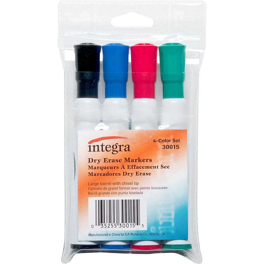 Image of Integra Dry-Erase Marker, Large Barrel, Chisel Tip, 4 Color/ST, AST