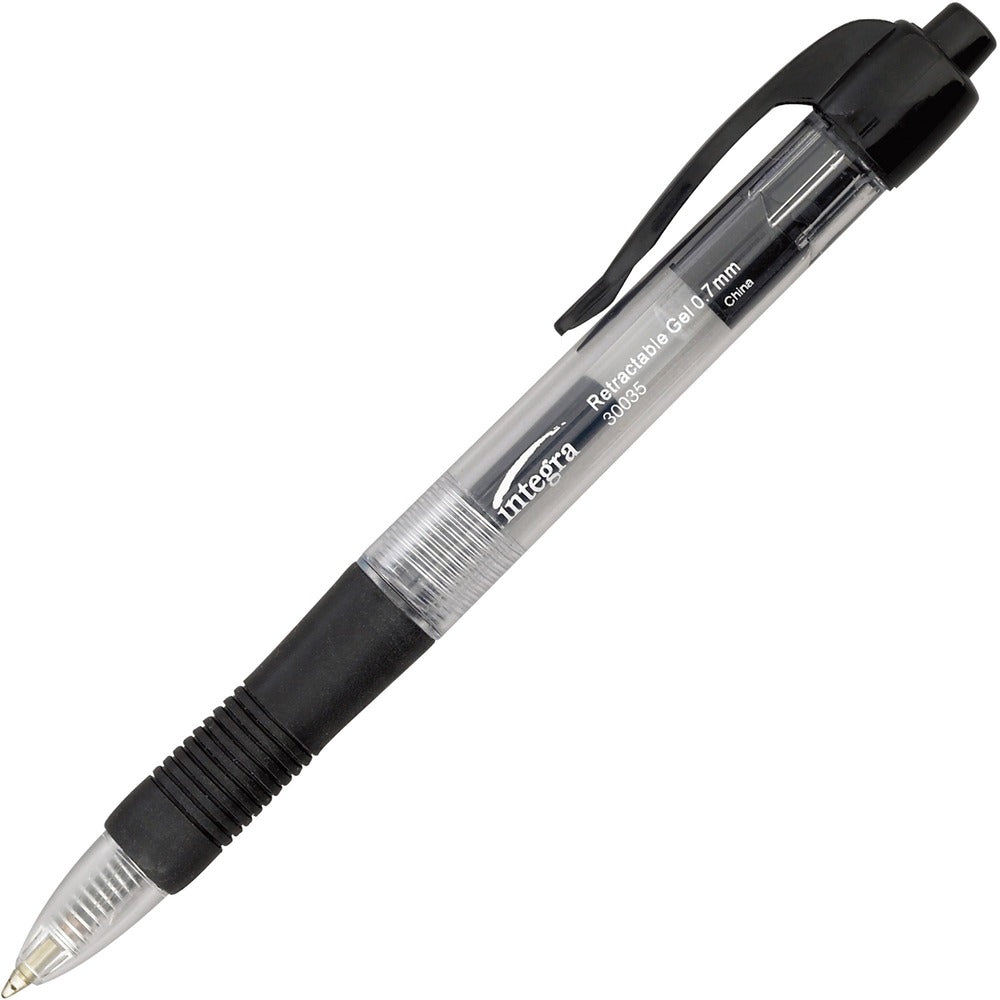 Image of Integra Gel Pens, Retractable, Comfort Grip, 0.7mm, 1 DZ, Black