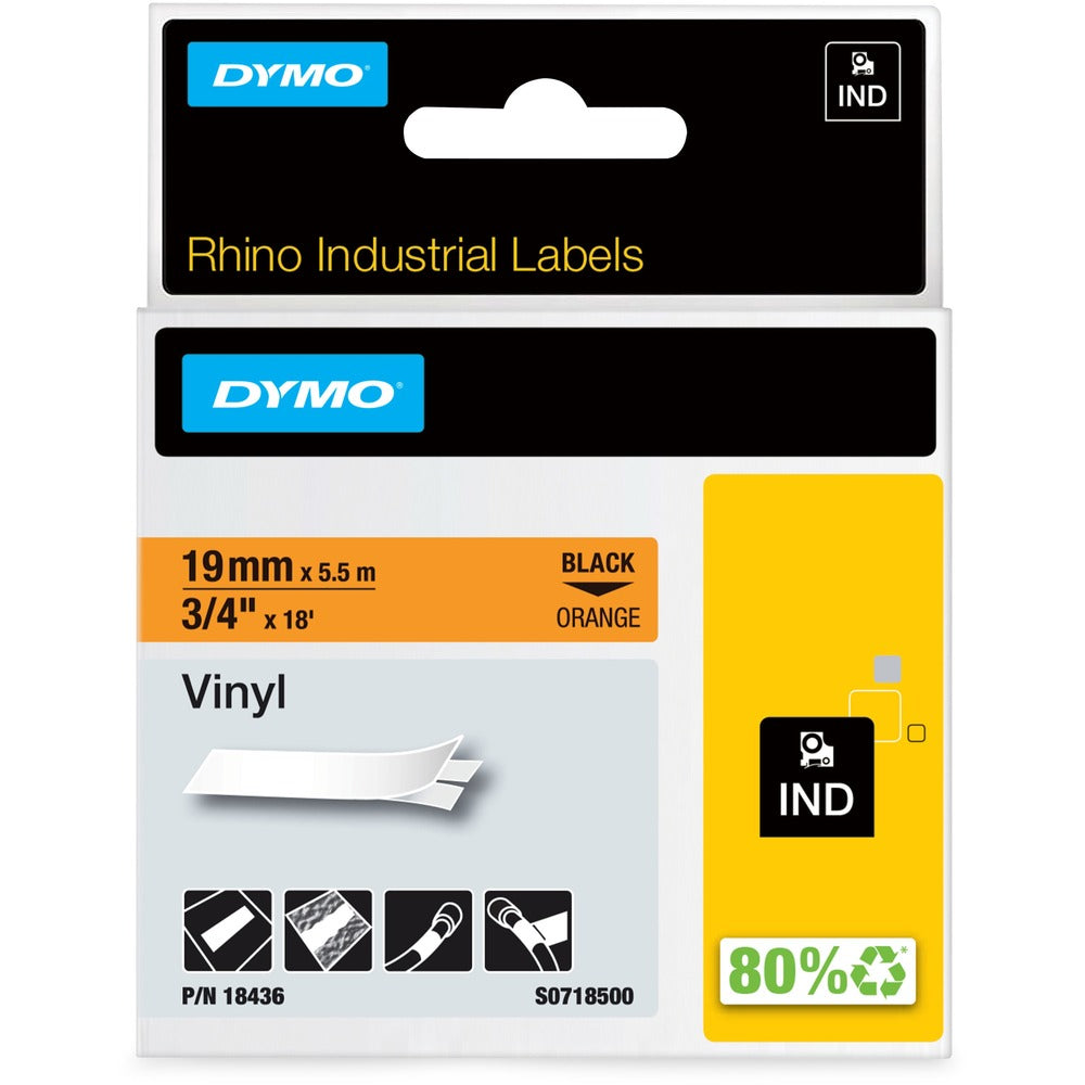 Image of Dymo Vinyl Labels, 3/4"x18ft, Black/Orange