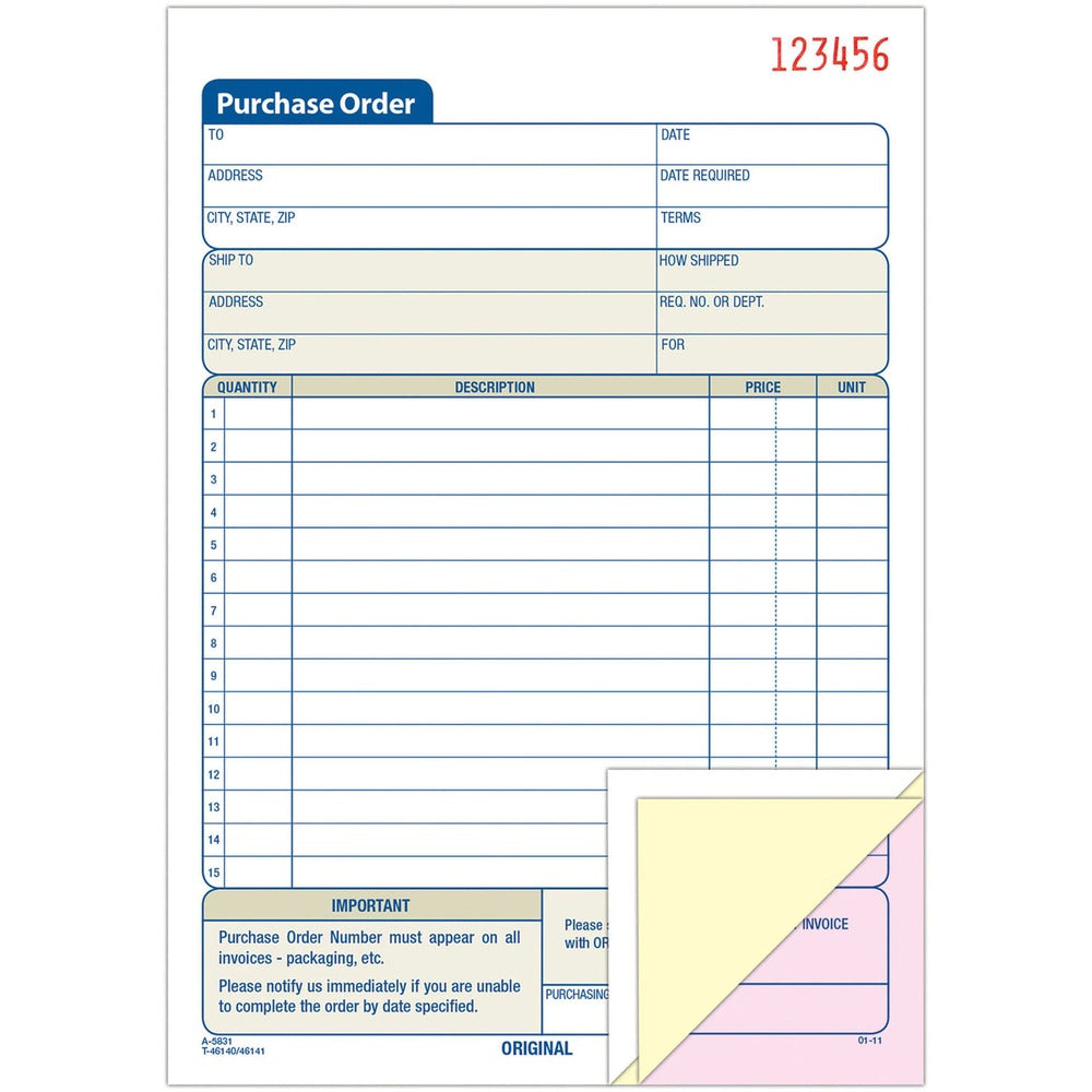 Image of Adams Purchase Order Form, 3-Part, 5-9/16"x8-7/16"