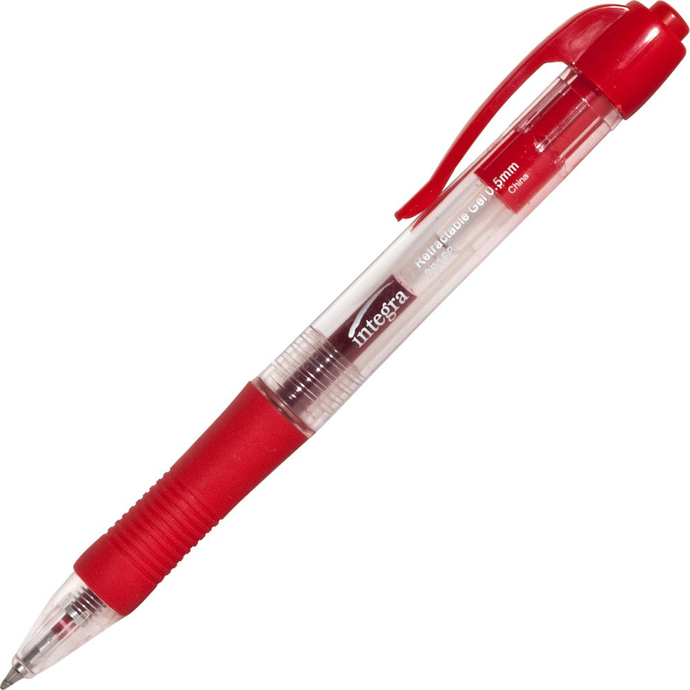 Image of Integra Gel Pen,Retractable,Permanent,.5mm Point,Red Barrel/Ink