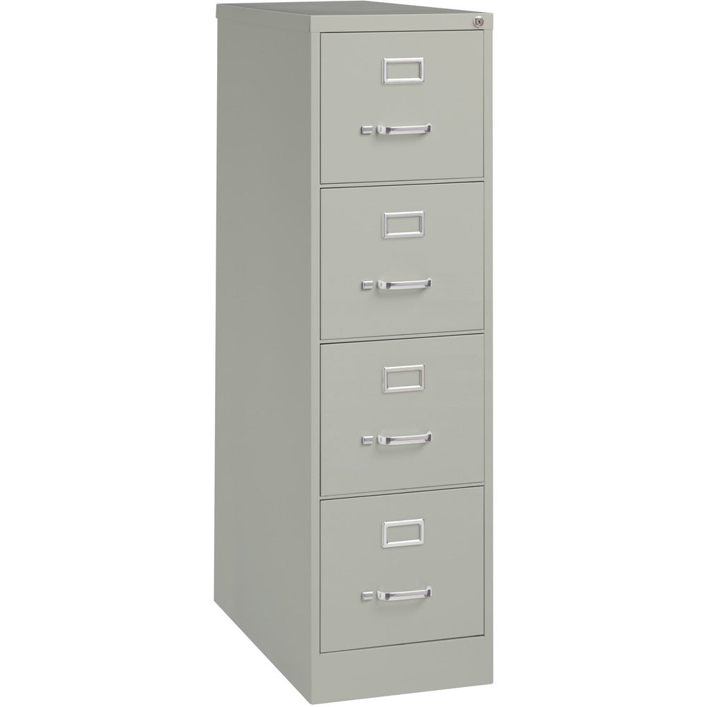 Image of Lorell 4-Drawer Vertical File, w/ Lock, 15"x26-1/2"x52", Lt Gray