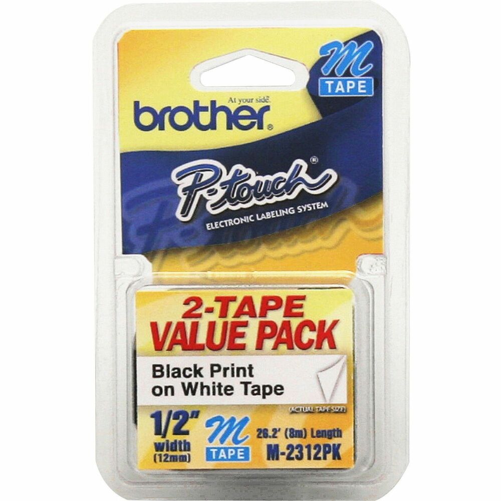 Image of Brother Non-laminated Tape,1/2", 2/PK, Black/White
