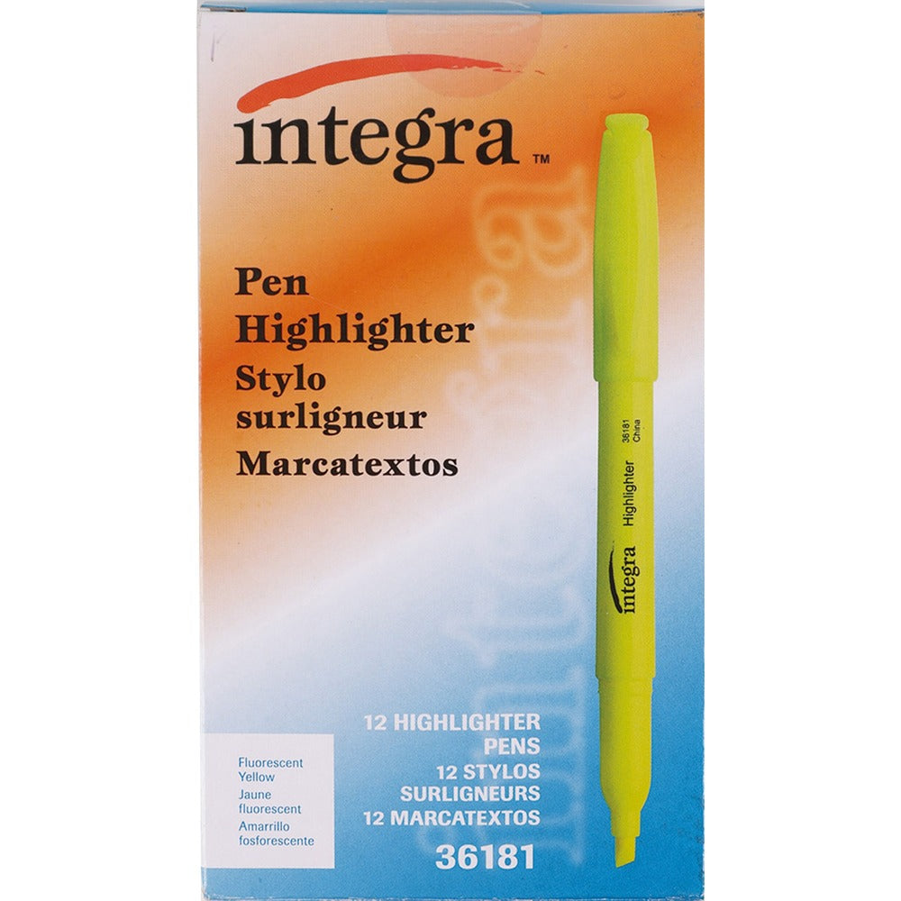 Image of Integra Highlighter,Pen Style,Chisel Tip,1 DZ,Fluorescent YW