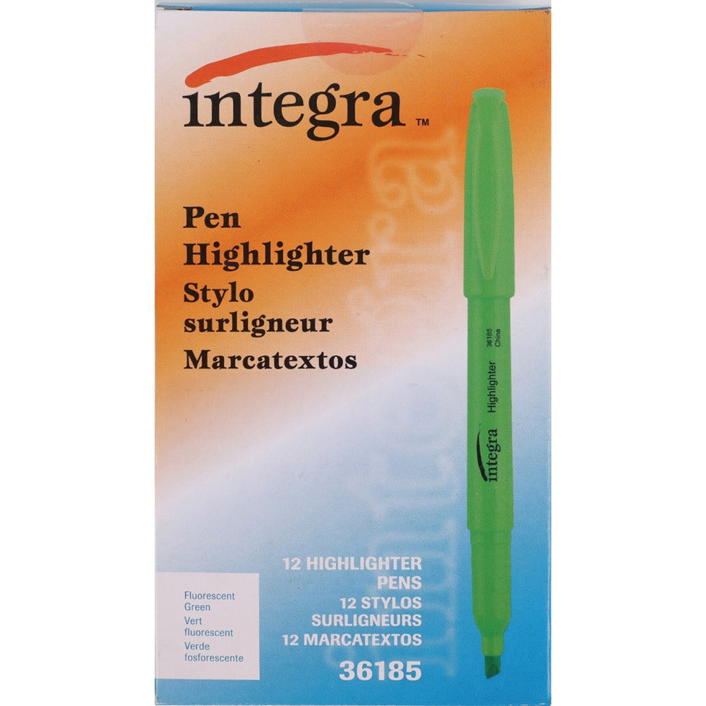 Image of Integra Highlighter,Pen Style,Chisel Tip,1 DZ,Fluorescent GN