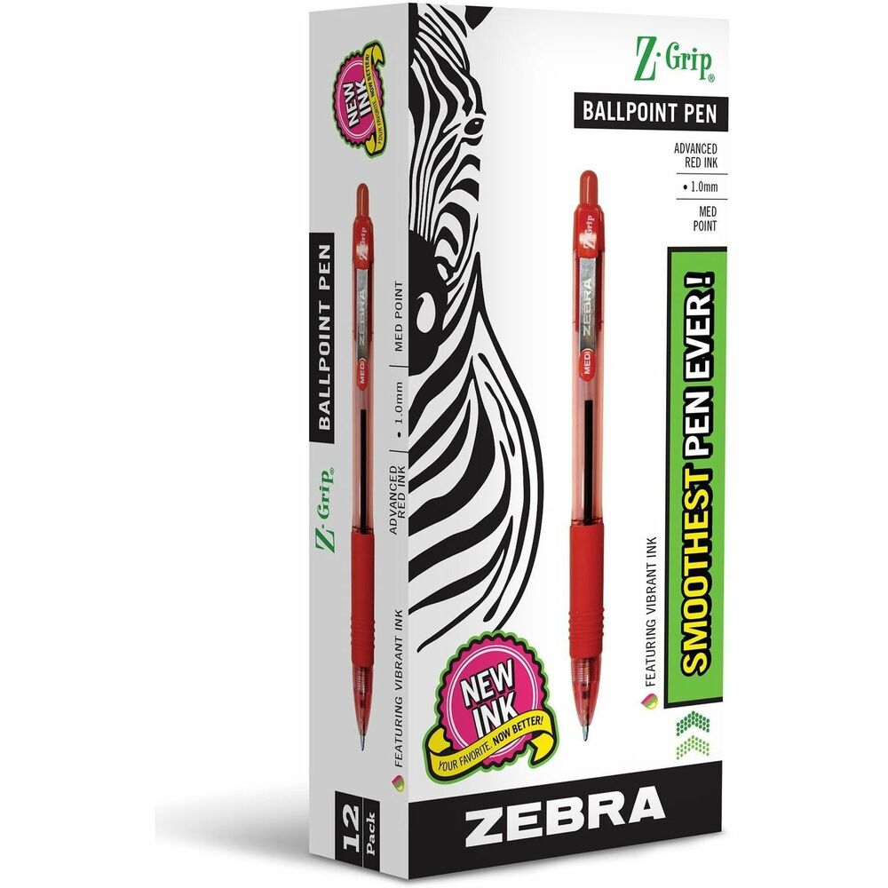 Image of Zebra Ballpoint Pen, Retractable, 1.0mm Med.Pt, CL/Red Ink