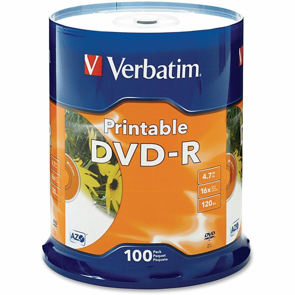 Image of Verbatim DVD-R, 16x, 4.7GB, Inkjet Printable, 100/PK, White