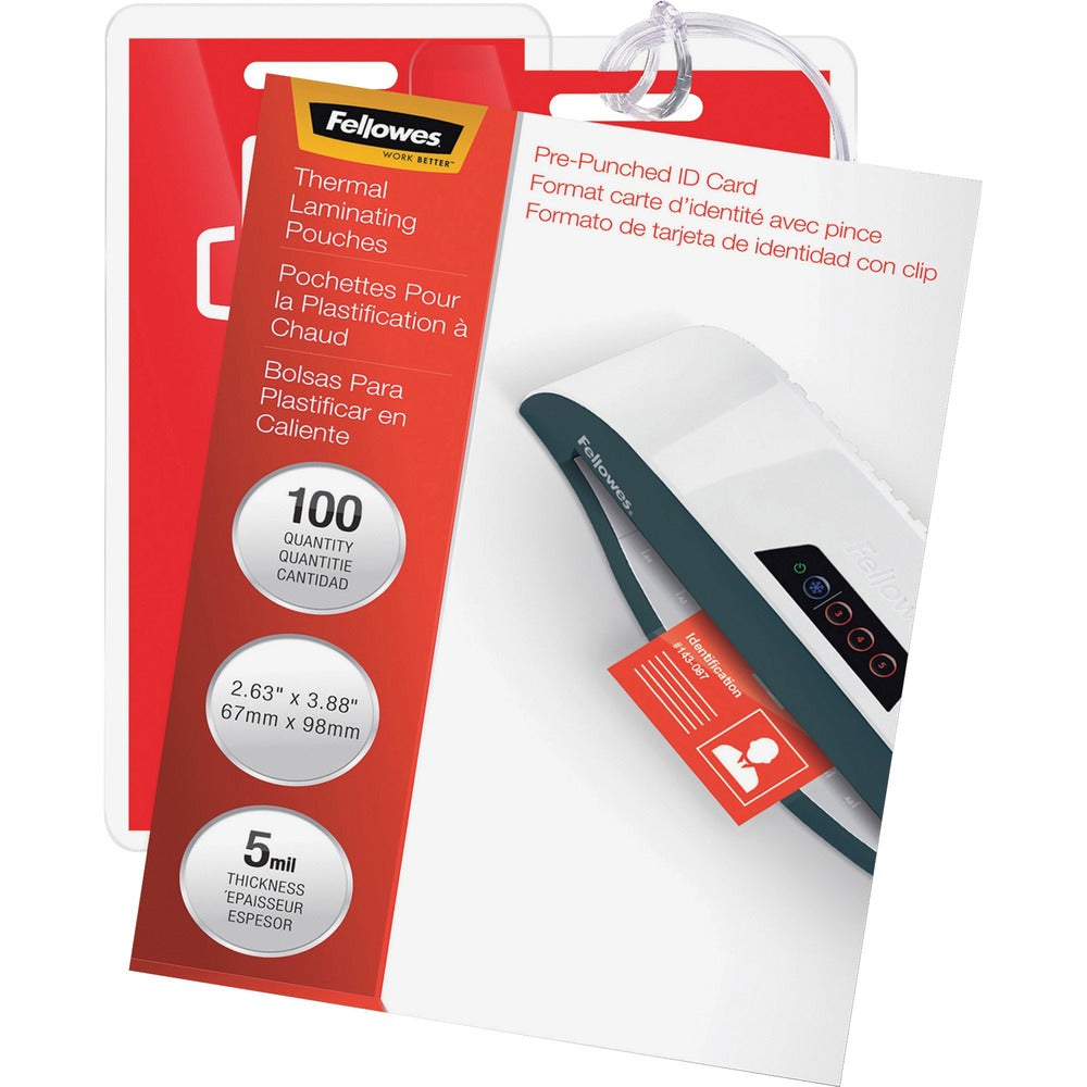Image of Fellowes Laminating Pouches,Punched,2-5/8"x3-7/8,100/PK,CL