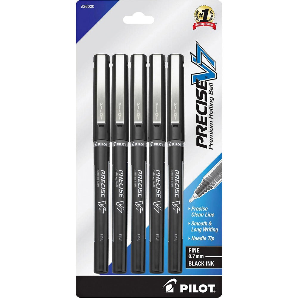 Image of Pilot Pen, Rollerball, Nonrefillable, 0.7mm, 5/PK, BK Barrel/Ink