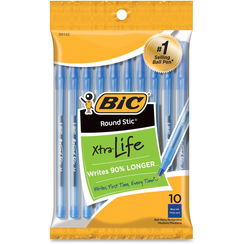 Image of Bic Ballpoint Pens, Stick, Med Point, 10/PK, Blue Ink