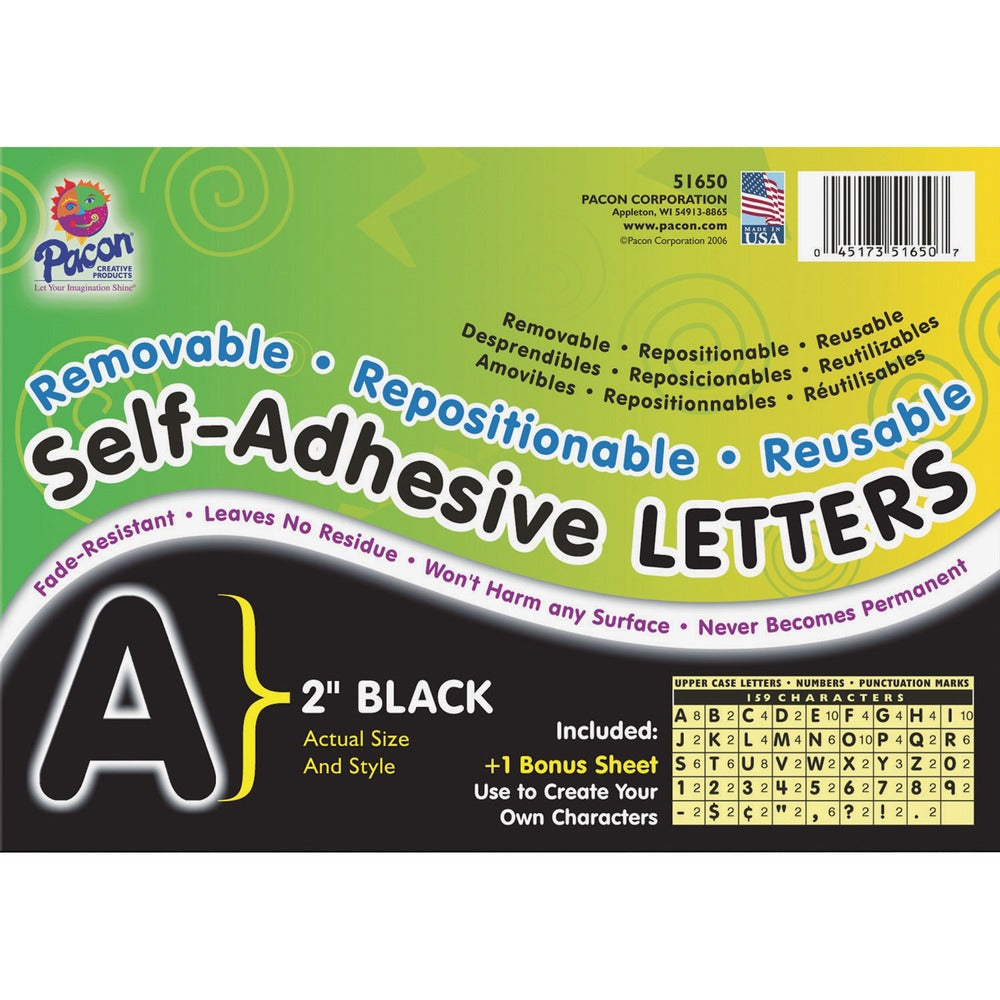 Image of Pacon Self-Adhesive Letters, 2", 159 Characters/PK, Black