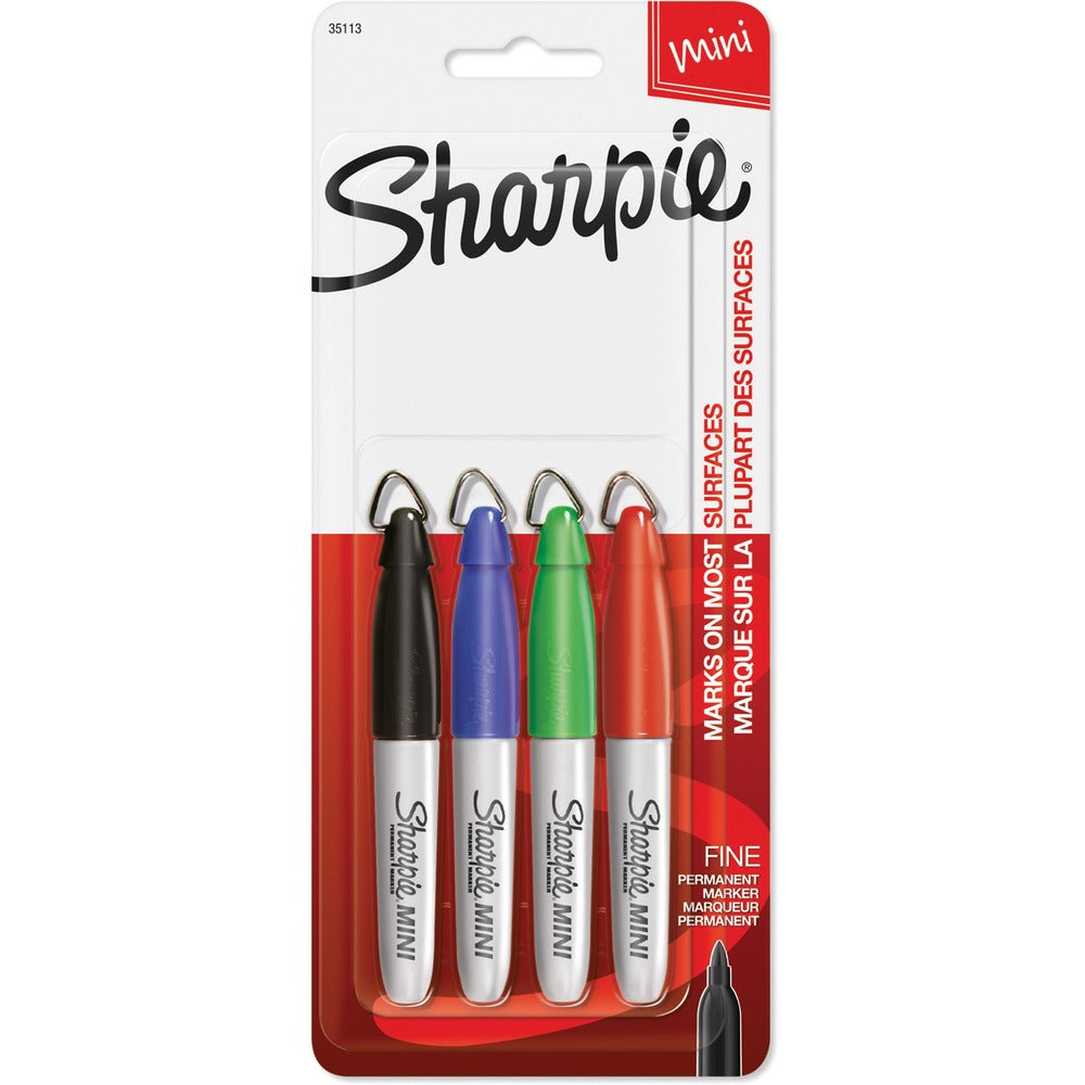 Image of Newell Brands Mini Sharpie Marker,Permanent,Fine Point,4/ST,BK/RD/BE/GN