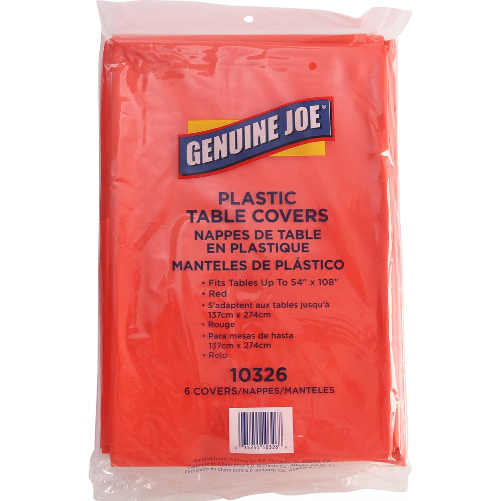 Image of Genuine Joe Table Covers, Plastic, 54"x108", 6/PK, Red