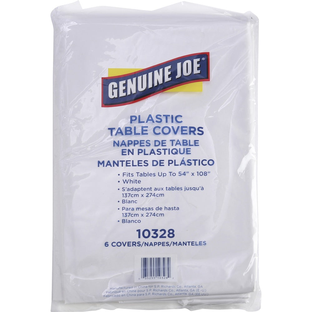 Image of Genuine Joe Table Covers, Plastic, 54"x108", 6/PK, White