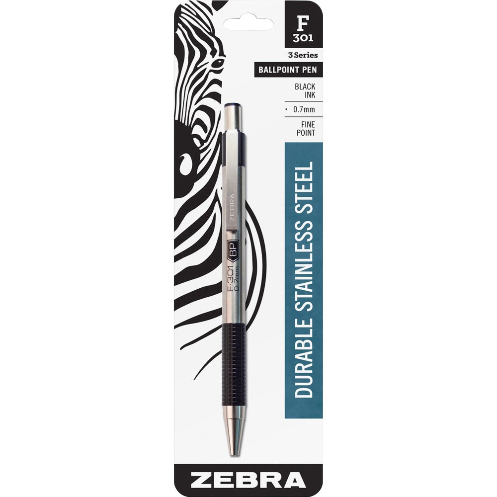 Image of Zebra Ballpoint Pen, Refillable, .7mm, Stainless Steel/Black