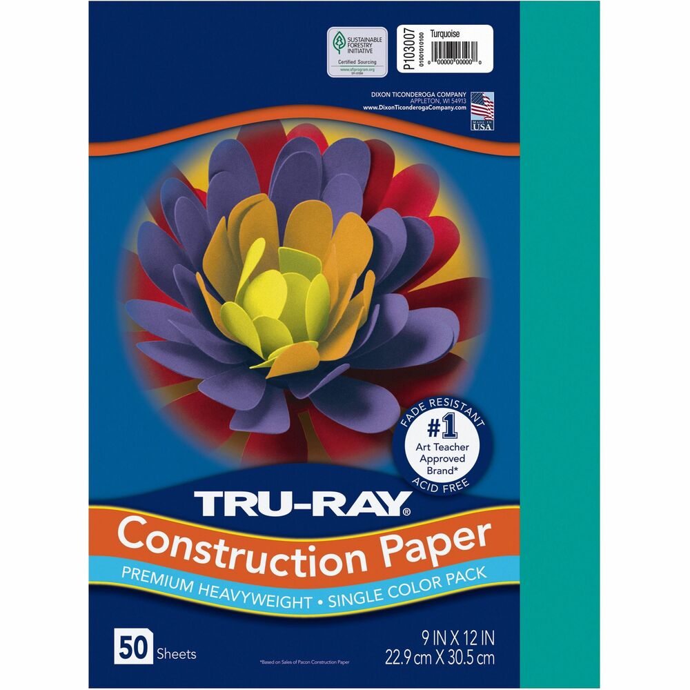 Image of Pacon Construction Paper, 76lb., 9"x12", 50/PK, Turquoise
