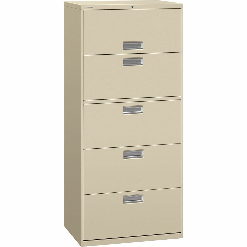 Image of The HON Company Lateral File, 5 Drawer, w/Lock, 30"x18"x64-1/4", Putty