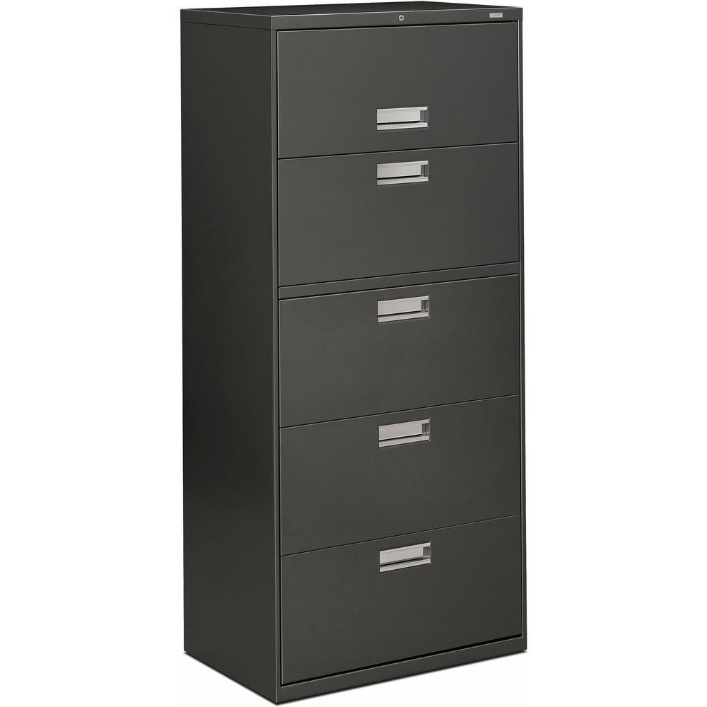 Image of The HON Company Lateral File, 5 Drawer, w/Lock, 30"x18"x64-1/4", Charcoal
