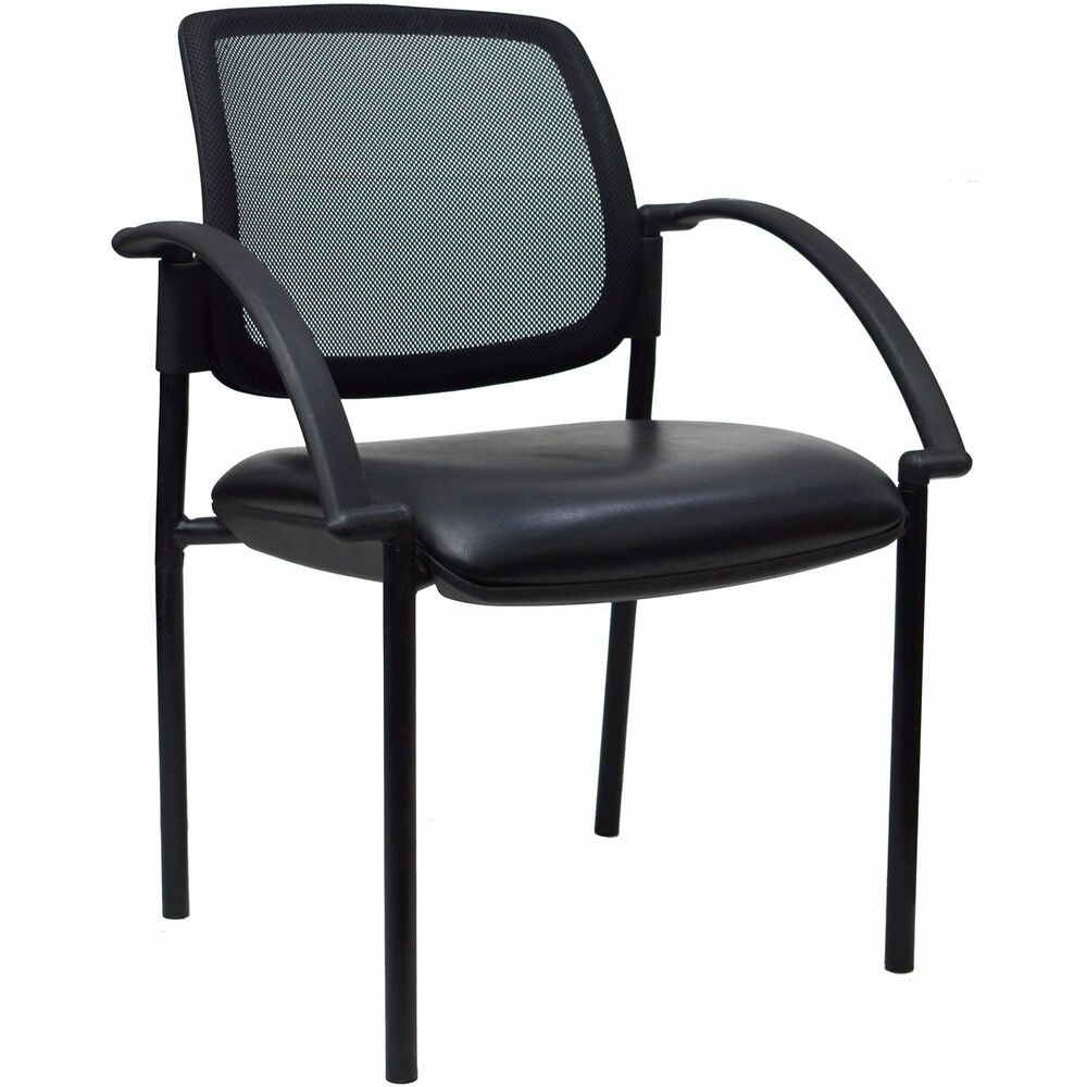 Image of Lorell Guest Chair, 24"x23-1/2"x32-3/4", Black Faux Leather Seat
