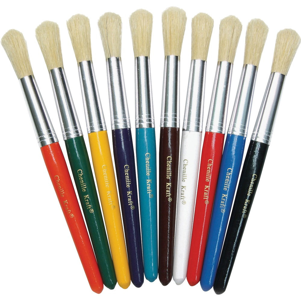 Image of Pacon Paint Brushes,Natural Bristles,Round,7-1/2" Hdle,10/ST,AST